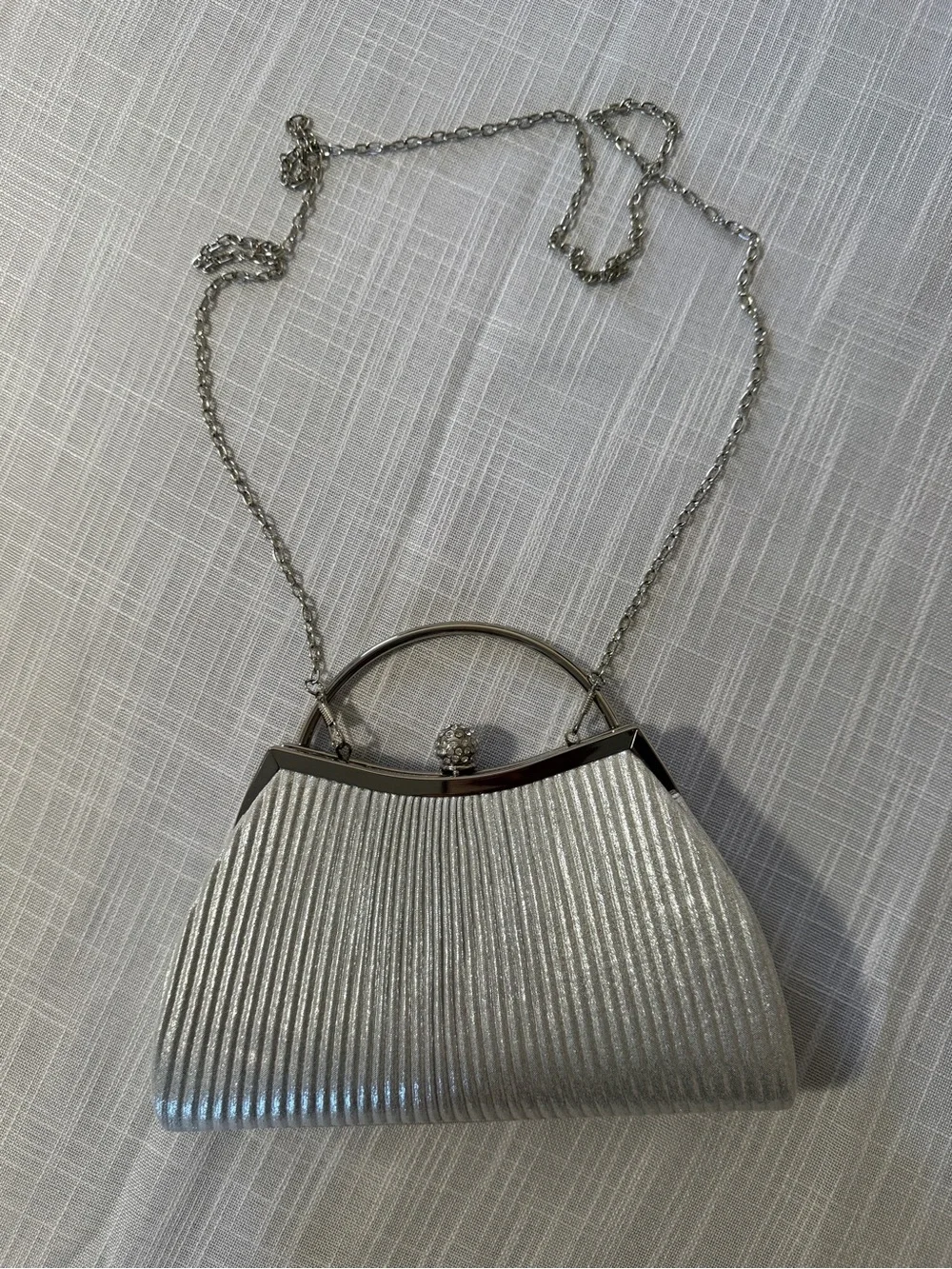 Elegant Ivory Pleated Evening Handbag with Crystal Button